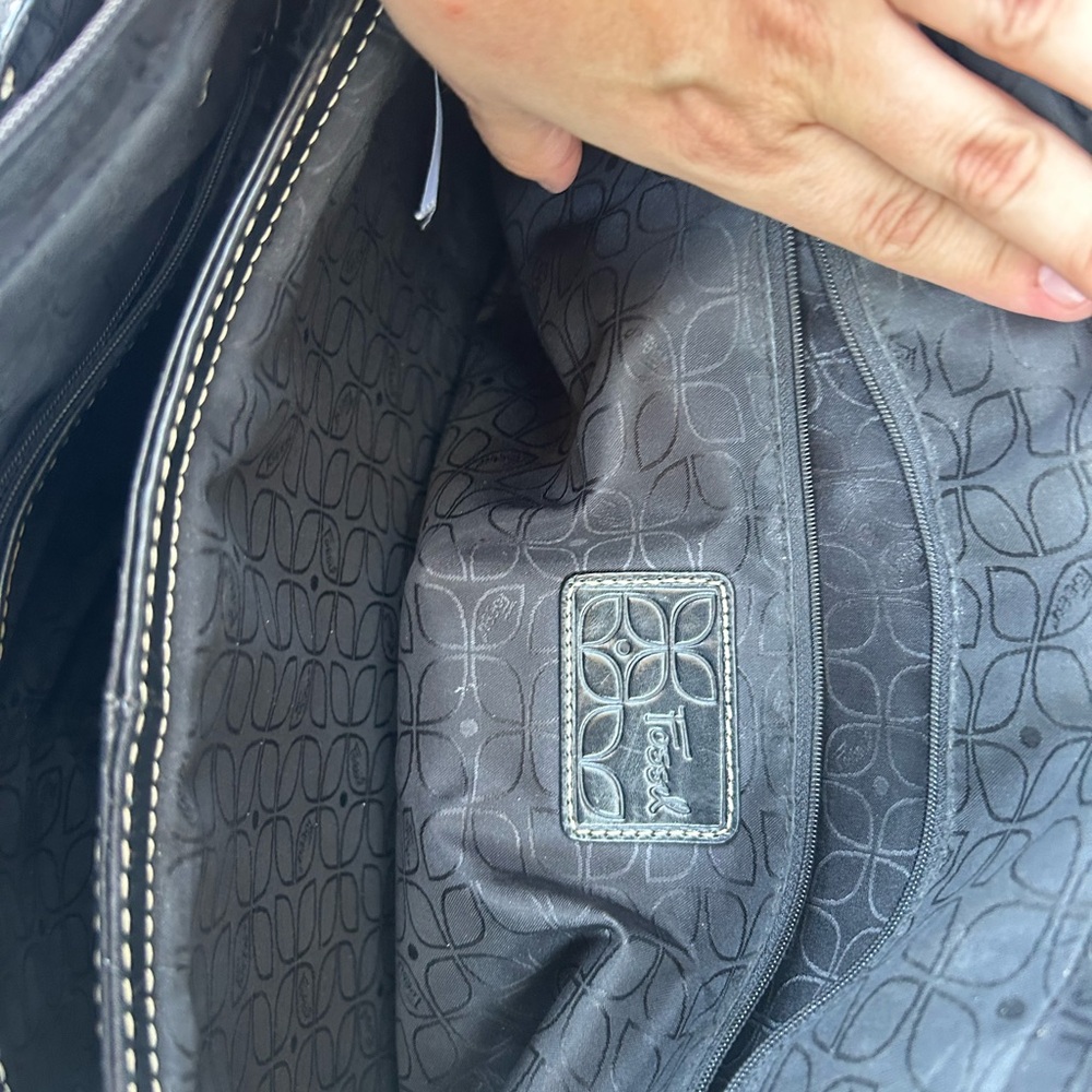 Fossil Black Leather Logo Patch Handbag - Picture 8 of 10